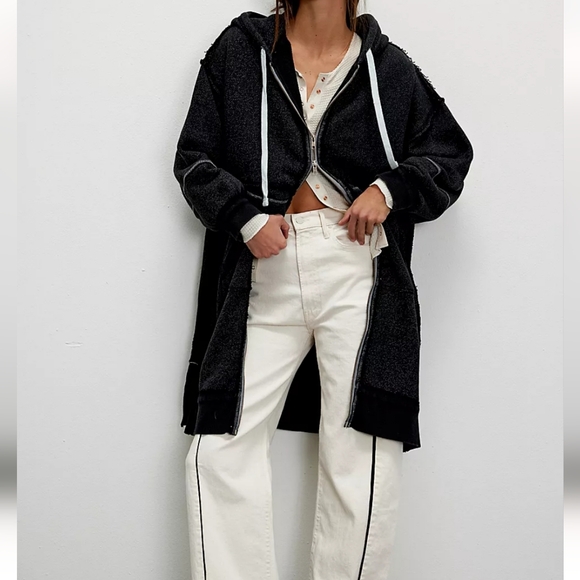 Free People We The Free Long Line Cardi Washed Black Combo - Picture 4 of 13